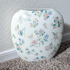 Vintage Takahashi San Francisco Cho-Cho Oval  Floral Vase - White with Pastel